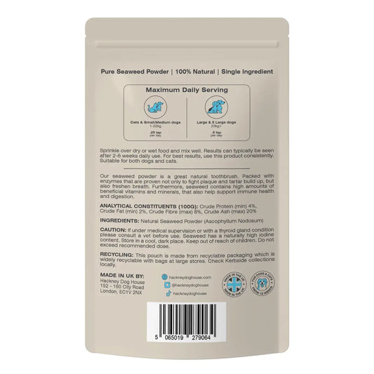 Packaging of Seaweed Plaque Powder for dog oral health