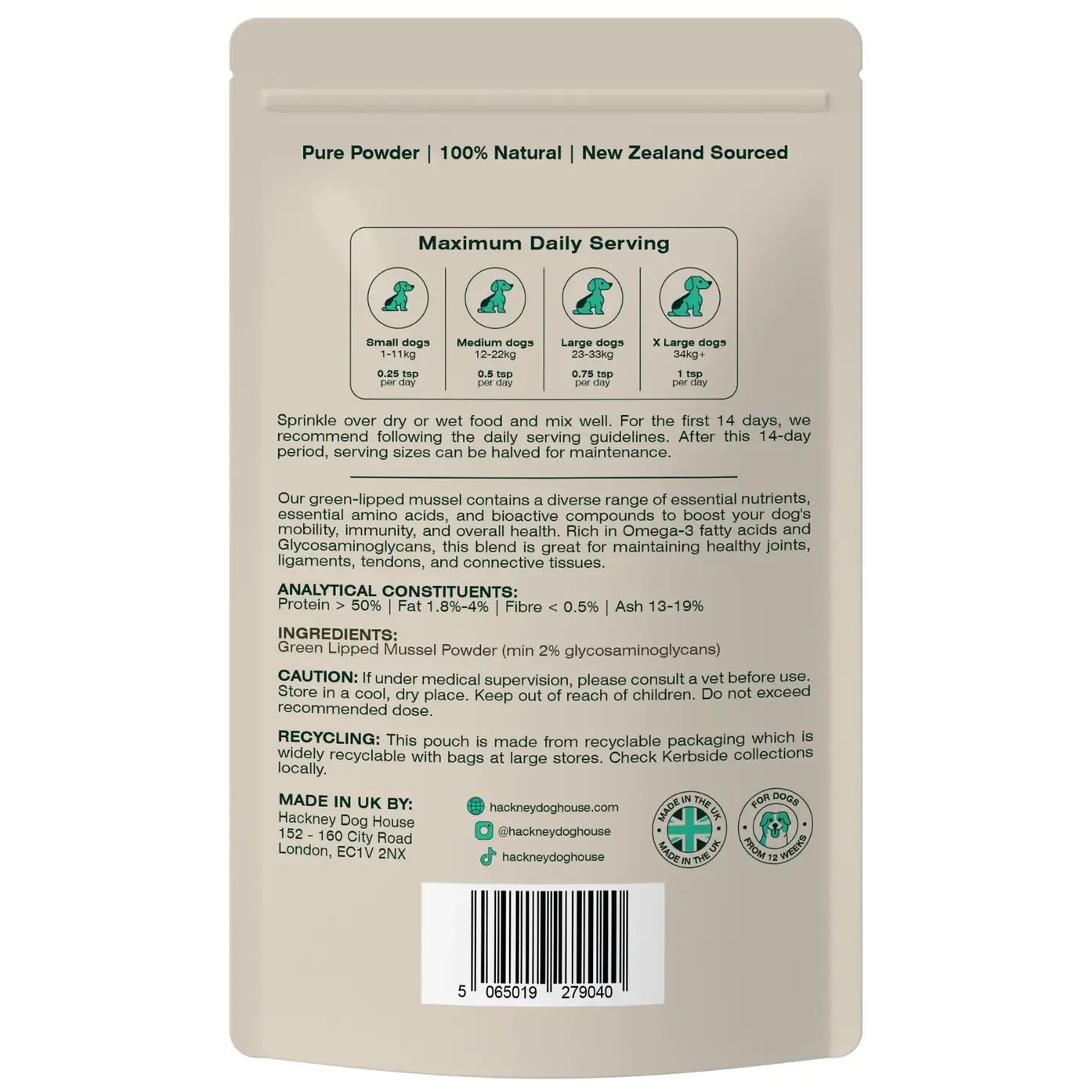 Dog joint health powder – Green Lipped Mussel, UK-made natural supplement